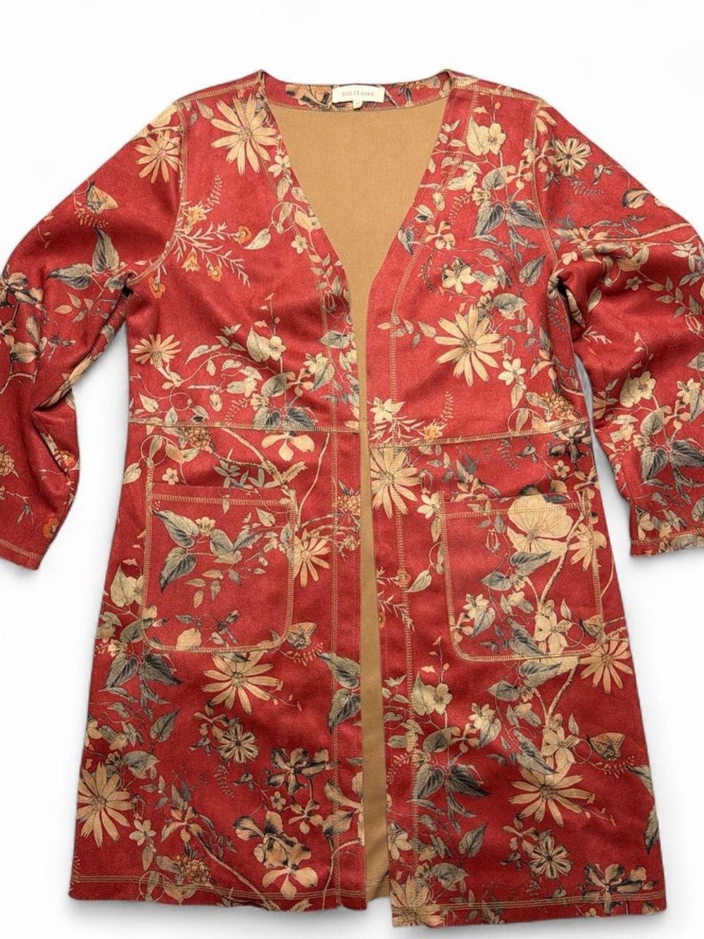 Anthropologie Solitaire Faux Suede Floral Duster Kimono BOHO Jacket M